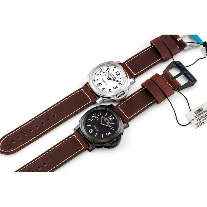 PANERAI. A RARE SPECIAL EDITION SET OF DLC-COATED STAINLESS STEEL AND STAINLESS STEEL WRISTWATCHES WITH 8 DAY POWER RESERVE DLC-COATED STAINLESS STEEL: SIGNED PANERAI, LUMINOR BLACK SEAL, LUMINOR 8 DAYS SET MODEL, NO. Q151/500A, REF. PAM00594, CASE NO. BB 1684593, CIRCA 2014 STAINLESS STEEL: SIGNED PANERAI, LUMINOR DAYLIGHT, LUMINOR 8 DAYS SET MODEL, NO. Q151/500B, REF. PAM00602, CASE NO. BB 1684317, CIRCA 2014