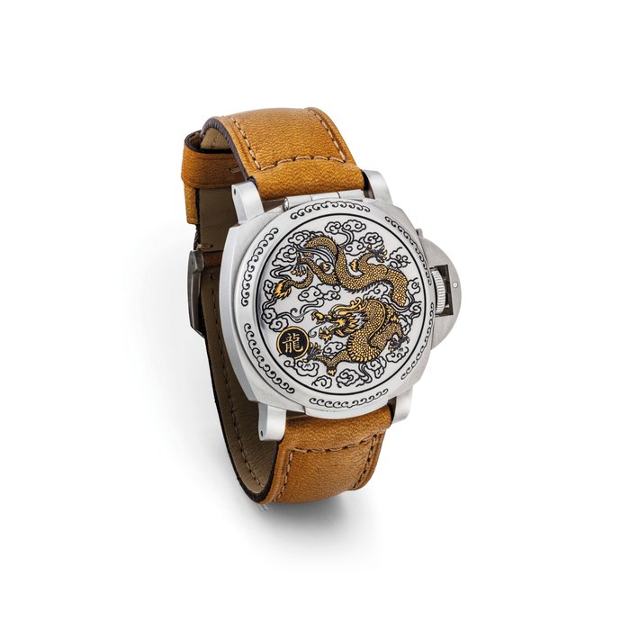 PANERAI. A FINE AND RARE STAINLESS STEEL SPECIAL EDITION CUSHION-SHAPED AUTOMATIC WRISTWATCH WITH DATE AND CONCEALED DIAL, MADE FOR THE YEAR OF THE DRAGON SIGNED PANERAI, LUMINOR SEALAND FOR PURDEY MODEL, NO. 37/50, PAM 00840, CASE NO. BB 1481018, CIRCA 2012