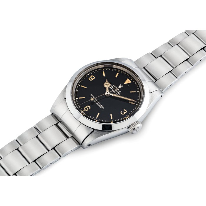ROLEX. A FINE STAINLESS STEEL AUTOMATIC WRISTWATCH WITH SWEEP CENTRE SECONDS, BRACELET AND "EXCLAMATION" DIAL SIGNED ROLEX, OYSTER PERPETUAL, EXPLORER MODEL, REF. 1016, CASE NO. 745'246, CIRCA 1962