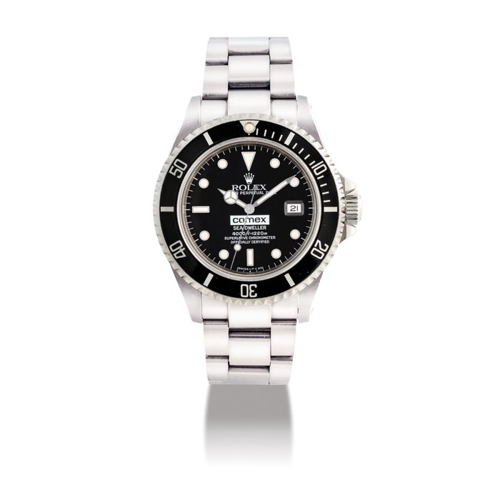 ROLEX. A FINE, RARE AND ATTRACTIVE STAINLESS STEEL AUTOMATIC WRISTWATCH WITH SWEEP CENTER SECONDS, DATE, GAS ESCAPE VALVE AND BRACELET, MADE FOR COMEX SIGNED ROLEX, OYSTER PERPETUAL DATE, SEA-DWELLER MODEL, COMEX, REF. 16600, CASE NO. N421537, COMEX ISSUE NO. 3233, CIRCA 1992