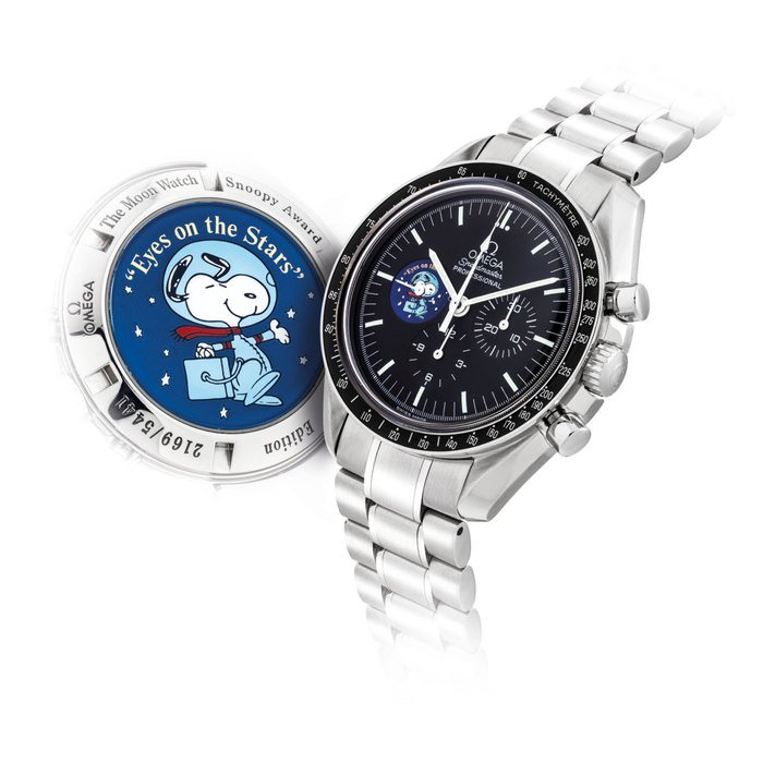 Omega OMEGA. A FINE AND RARE STAINLESS STEEL LIMITED EDITION CHRONOGRAPH WRISTWATCH WITH BRACELET, MADE TO COMMEMORATE THE SILVER SNOOPY AWARD PRESENTED TO OMEGA SIGNED OMEGA, SPEEDMASTER PROFESSIONAL, THE MOON WATCH SNOOPY AWARD LIMITED EDITION MODEL, NO. 2169/5441, REF. 3578.51.00, CASE NO. 7'7119'884, CIRCA 2006