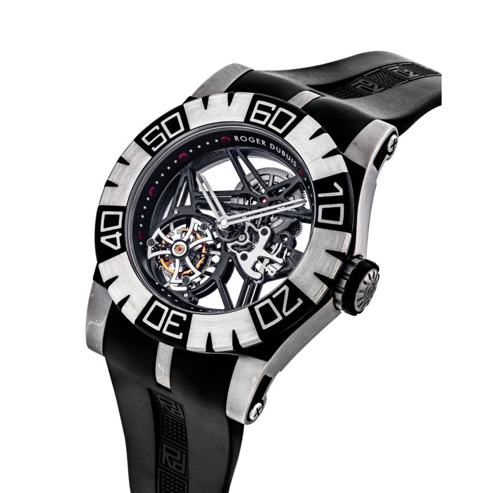 ROGER DUBUIS. A FINE AND RARE TITANIUM LIMITED EDITION SKELETONISED TOURBILLON WRISTWATCH SIGNED ROGER DUBUIS, TOURBIDIVER MODEL, NO. 222/280, CIRCA 2013