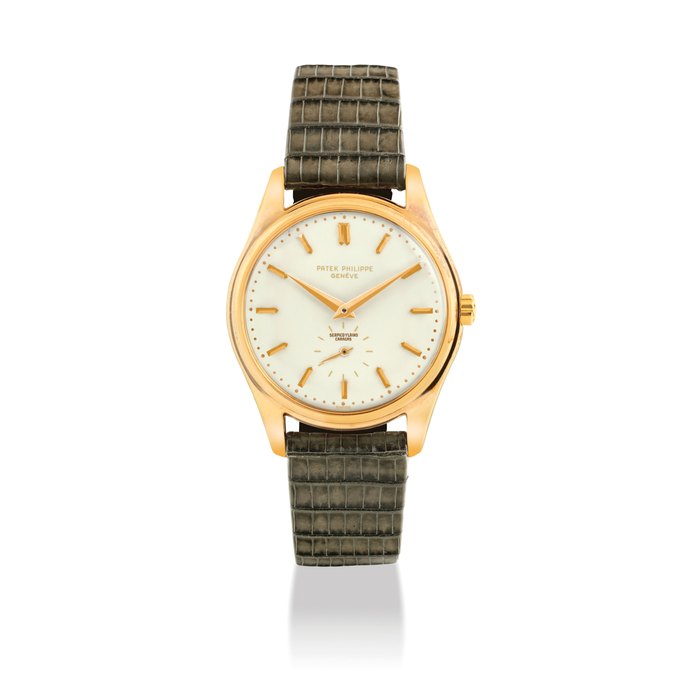 PATEK PHILIPPE. AN EXTREMELY RARE AND FINE 18K PINK GOLD AUTOMATIC WRISTWATCH WITH ENAMEL DIAL SIGNED PATEK PHILIPPE, GENEVE, RETAILED BY SERPICO Y LAINO CARACAS, REF. 2526, MOVEMENT NO. 761'297, CASE NO. 686'700, MAFUFACTURED IN 1954