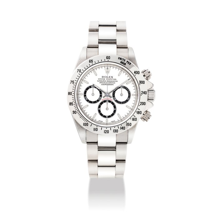 ROLEX. A FINE STAINLESS STEEL AUTOMATIC CHRONOGRAPH WRISTWATCH WITH BRACELET SIGNED ROLEX, OYSTER PERPETUAL, COSMOGRAPH DAYTONA MODEL, REF. 16520, CASE NO. A442064, CIRCA 1999