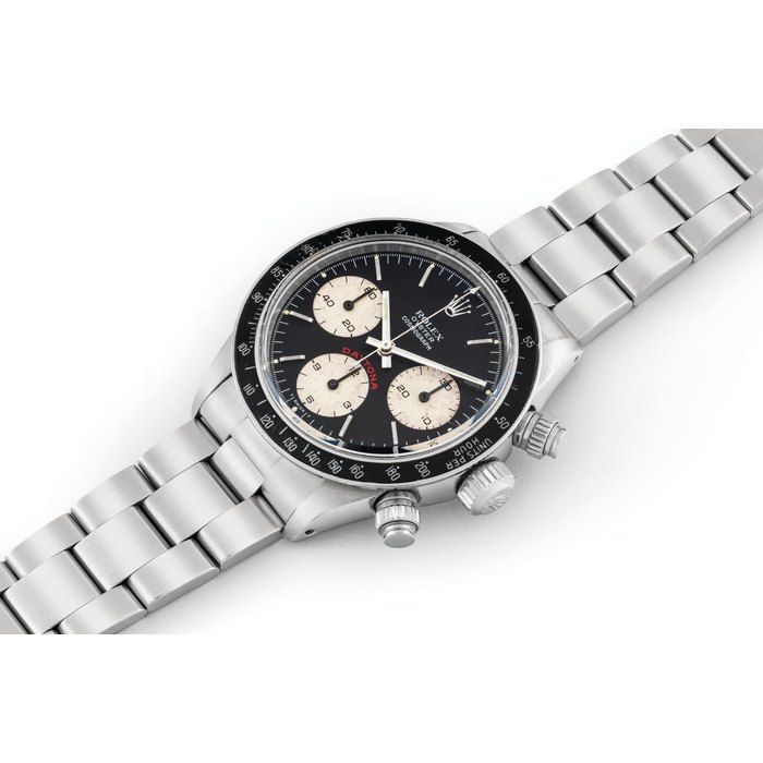 ROLEX. A FINE AND HIGHLY ATTRACTIVE STAINLESS STEEL CHRONOGRAPH WRISTWATCH WITH BRACELET SIGNED ROLEX, OYSTER, COSMOGRAPH DAYTONA MODEL, REF. 6263, CASE NO. 6'392'149, CIRCA 1979