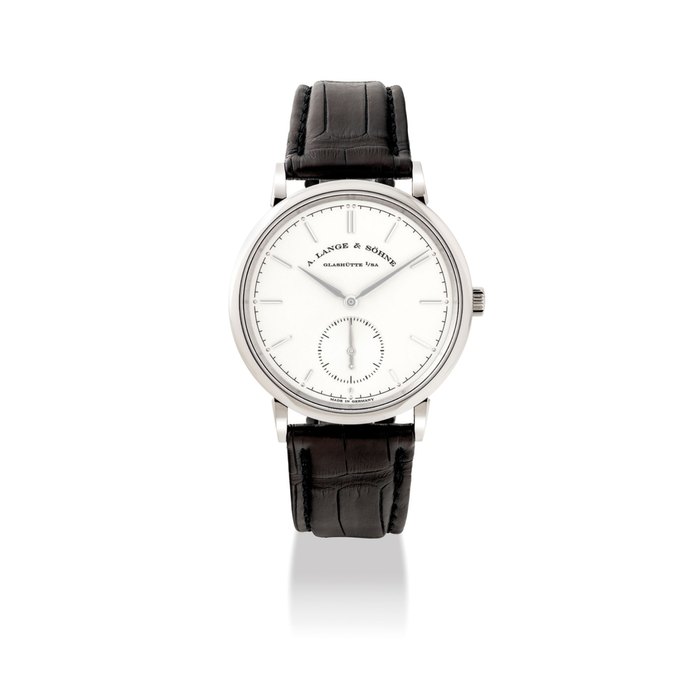 A. LANGE & SÖHNE. A FINE 18K WHITE GOLD AUTOMATIC WRISTWATCH SIGNED A. LANGE & SÖHNE, GLASHÜTTE I/SA, SAXONIA AUTOMATIK MODEL, REF. 380.026, MOVEMENT NO. 100'510, CASE NO. 209'410, CIRCA 2014