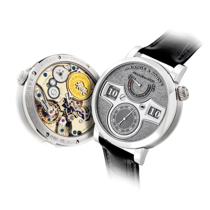 A. LANGE & SÖ HNE. A VERY FINE AND EXTREMELY RARE PLATINUM LIMITED EDITION WRISTWATCH WITH DIGITAL TIME DISPLAY, POWER RESERVE AND HAND-ENGRAVED DIAL SIGNED A. LANGE & SÖHNE, GLASHÜTTE I/SA, ZEITWERK "HANDWERKSKUNST" MODEL, NO. 19/30, REF. 140.048, MOVEMENT NO. 97'992, CASE NO. 206'319, CIRCA 2013