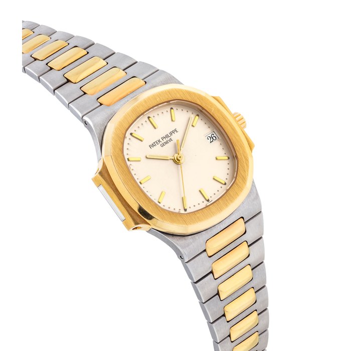 PATEK PHILIPPE. A FINE 18K GOLD AND STAINLESS STEEL AUTOMATIC WRISTWATCH WITH SWEEP CENTRE SECONDS, DATE AND BRACELET SIGNED PATEK PHILIPPE, NAUTILUS MODEL, REF. 3800/1, MOVEMENT NO. 3'023'891, CASE NO. 4'018'515, MANUFACTURED IN 1998