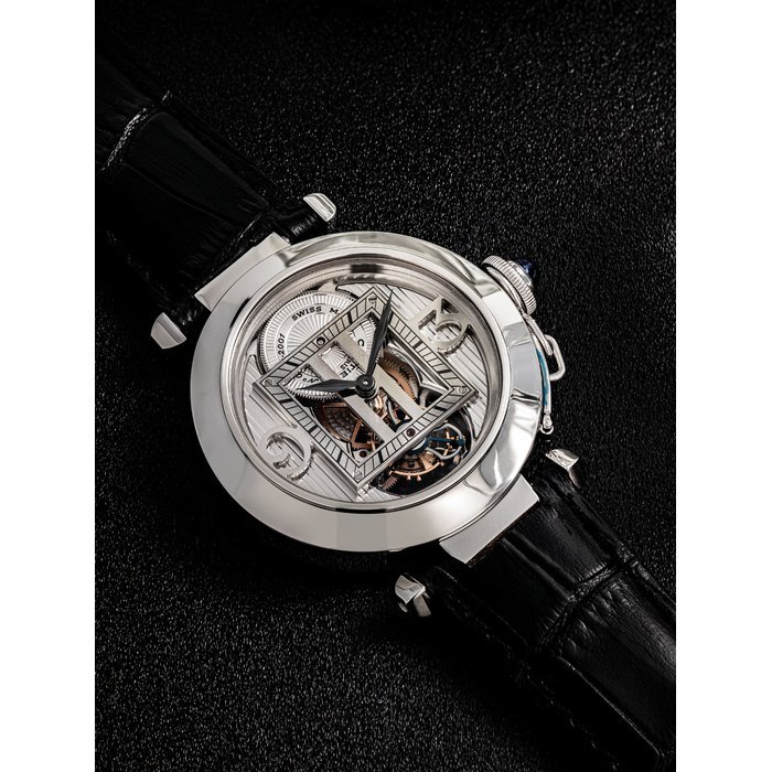 Cartier CARTIER. A FINE AND VERY RARE 18K WHITE GOLD LIMITED EDITION AUTOMATIC TOURBILLON WRISTWATCH SIGNED CARTIER, PASHA DE CARTIER TOURBILLON MODEL, NO. 04/20, MANUFACTURED IN 2001