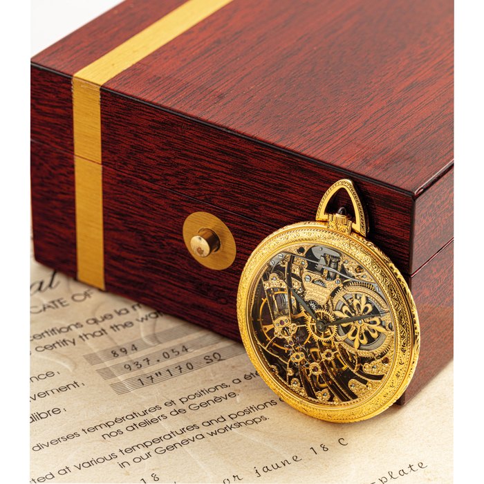 PATEK PHILIPPE. A VERY FINE AND RARE 18K GOLD OPENFACE SKELETONISED KEYLESS LEVER WATCH SIGNED PATEK PHILIPPE, REF. 894, MOVEMET NO. 937’054, CASE NO. 2'816'358, MANUFACTURED IN 1983