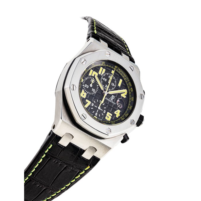 AUDEMARS PIGUET. A FINE AND RARE STAINLESS STEEL LIMITED EDITION AUTOMATIC CHRONOGRAPH WRISTWATCH WITH DATE SIGNED AUDEMARS PIGUET, ROYAL OAK OFFSHORE WORTH AVENUE MODEL, NO. 20/100, REF. 26086ST, MOVEMENT NO. 631'270, CASE NO. F69574, CIRCA 2008