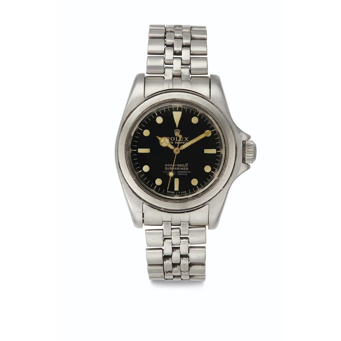 Rolex. A Stainless Steel Automatic Wristwatch with Four Line Dial, Center Seconds and Bracelet Signed Rolex, Oyster Perpetual, 200m=660ft, Submariner, Superlative Chronometer, Officially Certified, Ref. 5512, Case No. 1'249'022, Circa 1965