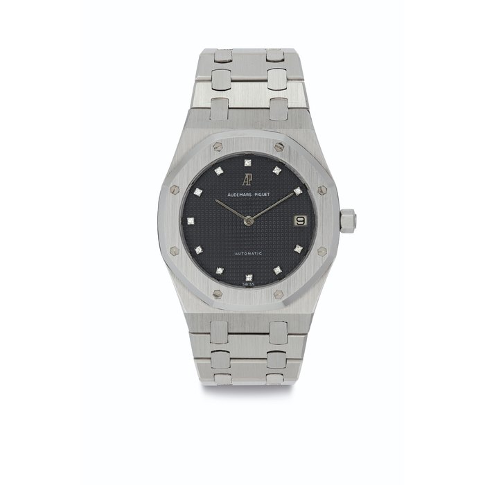 Audemars Piguet. A Fine 18k White Gold and Diamond-set Automatic Wristwatch with Date and Bracelet Signed Audemars Piguet, Automatic, Royal Oak Model, No. 111, Ref. 5402 BC, Movement No. 211840, Case No. B43448, Manufactured in 1978