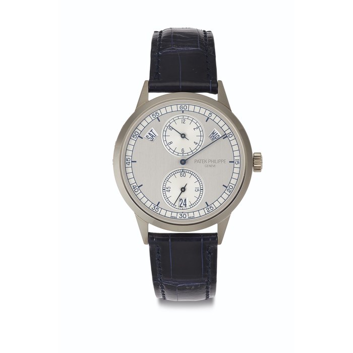Patek Philippe. A Fine and Rare 18k White Gold Automatic Annual Calendar Wristwatch with Regulator-Style Dial Signed Patek Philippe, Genève, Ref. 5235G, Movement No. 5'727'993, Case No. 4'695'033 , Circa 2016