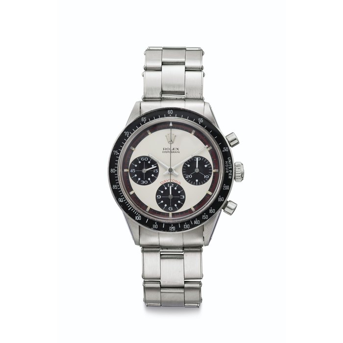Rolex. An Extremely Fine and Very Rare Stainless Steel Chronograph Wristwatch with Bracelet and "Paul Newman" Dial Signed Rolex, Cosmograph, Daytona, Paul Newman Model, Ref. 6241, Case No. 1'767'365, Circa 1967