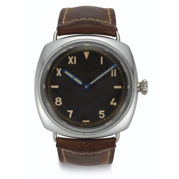 Panerai. A Limited Edition Platinum Cushion-Shaped Wristwatch with "California" Dial Signed Panerai, Brevettato, Radiomir 1936 Model, PAM00262, No. 41/99, OP 6683, BB 1218517, Circa 2006