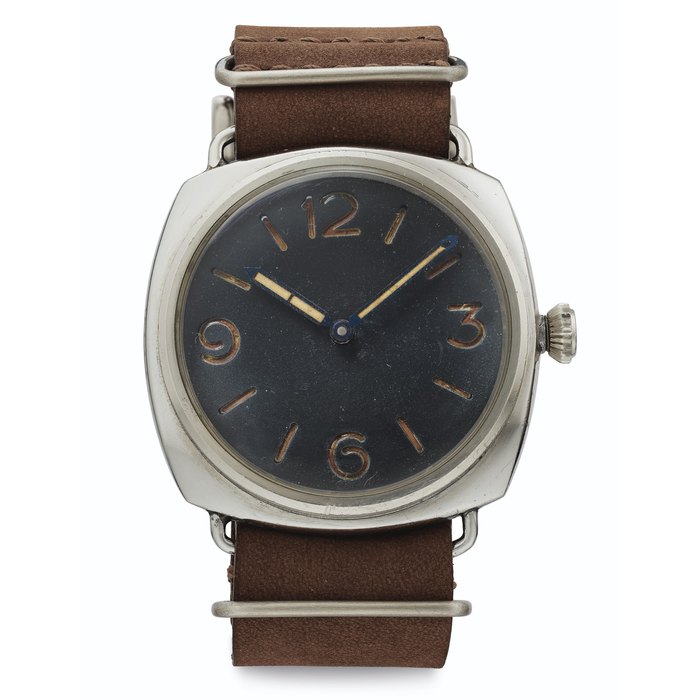 Rolex and Panerai. An Early and Rare Stainless Steel Wristwatch Signed Rolex, Sold by Panerai, Ref. 3646, Type D, Case No. 260'514, Circa 1945