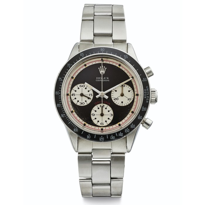 Rolex. An Extremely Fine and Very Rare Stainless Steel Chronograph Wristwatch with "Musketeer Paul Newman" Dial and Bracelet Signed Rolex, Cosmograph, Daytona, 'Musketeer' Paul Newman Model, Ref. 6264, Case No. 2'425'776, Circa 1969