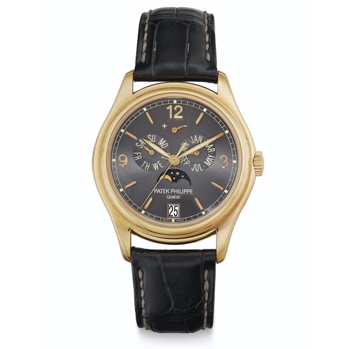 Patek Philippe. A Fine 18k Gold Automatic Annual Calendar Wristwatch with Moon Phases, Power Reserve and Center Seconds Signed Patek Philippe, Genève, Ref. 5146J, Movement No. 3'557'380, Case No. 4'352'569, Manufactured in 2006