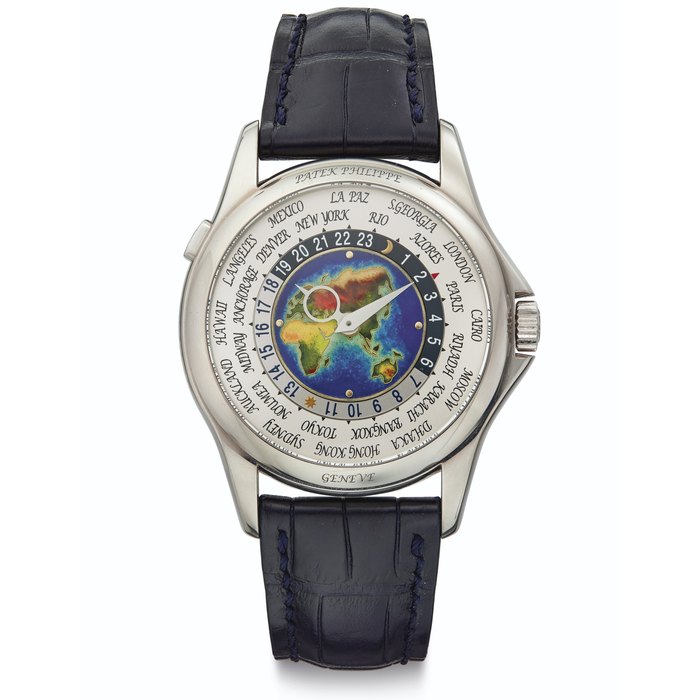 Patek Philippe. A Fine and Rare 18k White Gold Automatic World Time Wristwatch with Cloisonné Enamel Dial Signed Patek Philippe, Genève, Ref. 5131G, Movement No. 5'881'710, Case No. 4'685'008, Manufactured in 2015