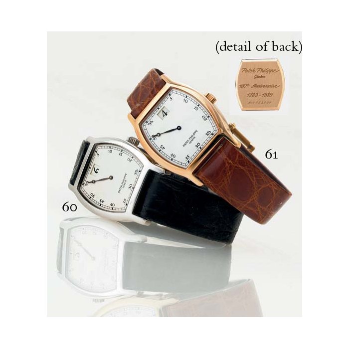 PATEK PHILIPPE. A FINE LIMITED EDITION 18K PINK GOLD TONNEAU JUMP HOUR ANNIVERSARY WRISTWATCH SIGNED PATEK PHILIPPE, GENEVE, MOVEMENT NO. 752701, CASE NO. 2864614, REF. 3969, MANUFACTURED IN 1989