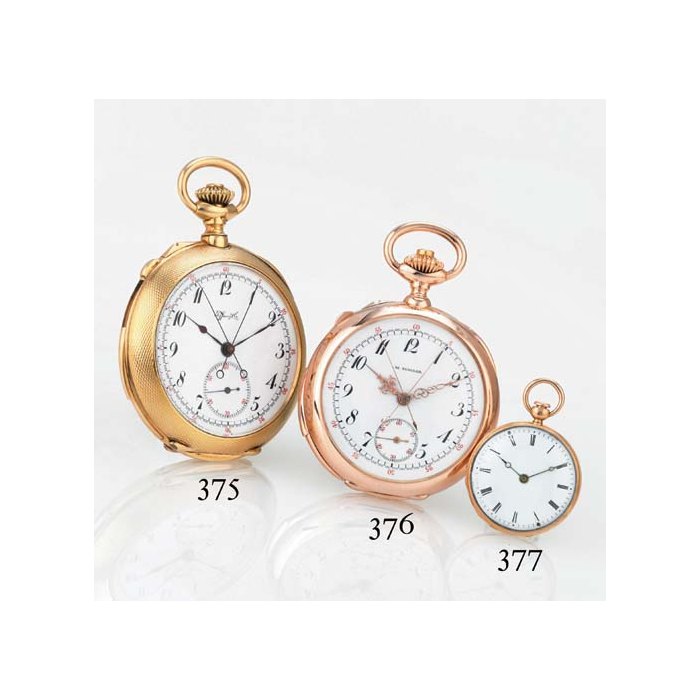 PATEK PHILIPPE. A RARE 18K PINK GOLD OPENFACE MINUTE REPEATING SPLIT SECONDS CHRONOGRAPH KEYLESS LEVER POCKET WATCH SIGNED PATEK PHILIPPE & CO., GENEVA, MOVEMENT NO. 97441, CASE NO. 218540, RETAILED BY M. SCOOLER, NEW ORLEANS, MANUFACTURED IN 1894