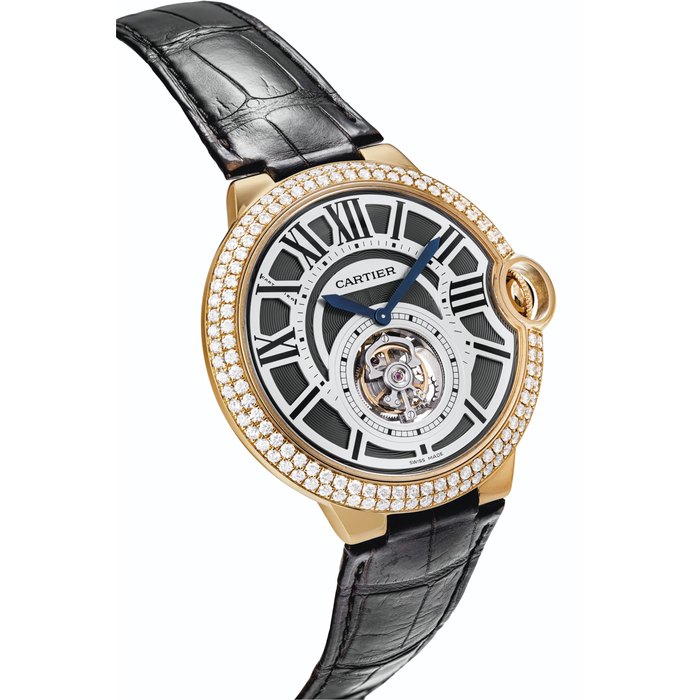 CARTIER. A RARE 18K PINK GOLD AND DIAMOND-SET TOURBILLON WRISTWATCH SIGNED CARTIER, BALLON BLEU MODEL, REF. 3349, MOVEMENT NO. 1761, CASE NO. 17, CIRCA 2015