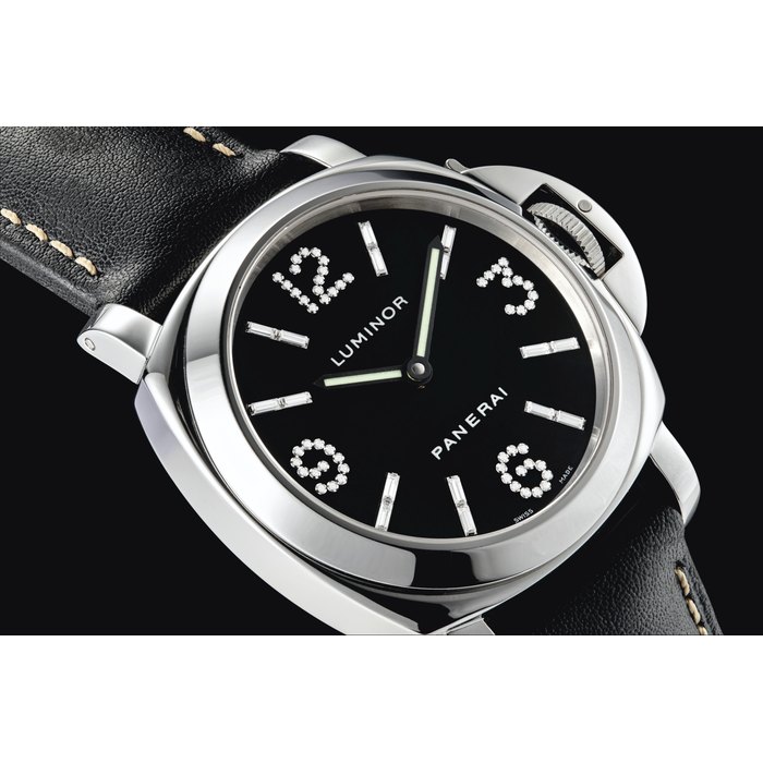 PANERAI. A VERY RARE AND ATTRACTIVE STAINLESS STEEL AND DIAMOND-SET SPECIAL PRODUCTION CUSHION-SHAPED WRISTWATCH SIGNED PANERAI, LUMINOR, DIAMANTI DELLA MODEL, REF. OP 6534, PAM00030, CASE NOS. BB 1'014'007 AND C23/60, CIRCA 2000