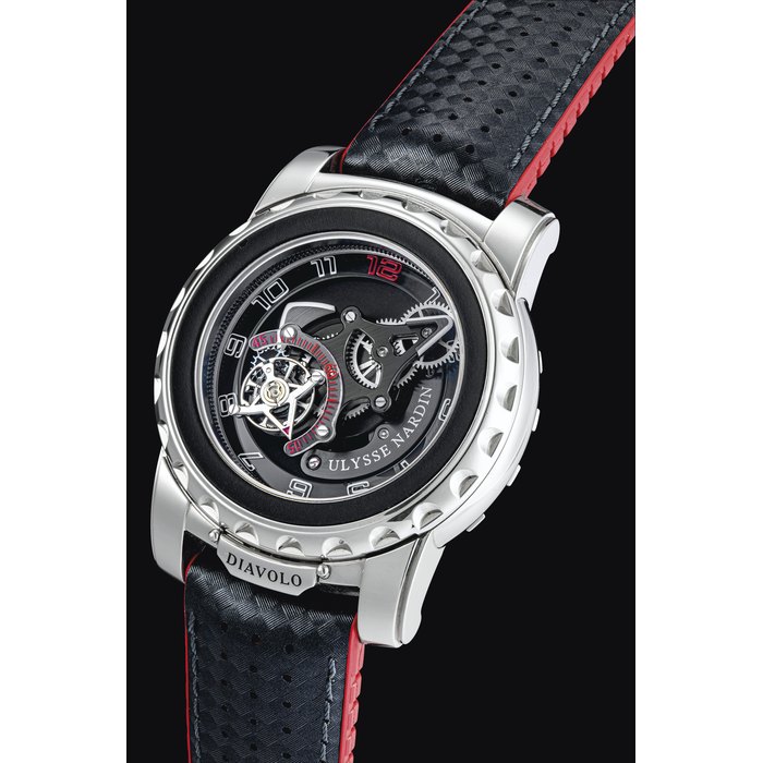 ULYSSE NARDIN. A RARE AND UNUSUAL 18K WHITE GOLD TOURBILLON WRISTWATCH WITH 8 DAY POWER RESERVE AND SILICIUM ESCAPEMENT SIGNED ULYSSE NARDIN, THE FREAK DIAVOLO MODEL, REF. 2080-115, NO. 182, CIRCA 2013