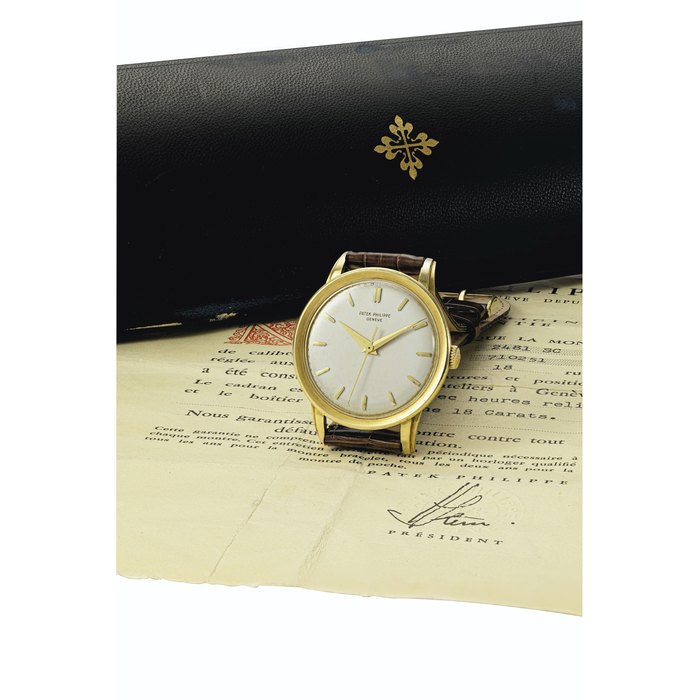 PATEK PHILIPPE. A RARE AND LARGE 18K GOLD WRISTWATCH WITH SWEEP CENTRE SECONDS SIGNED PATEK PHILIPPE, GENEVE, REF. 2481. MOVEMENT NO. 710'251, CASE NO. 2'625'751, MANUFACTURED IN 1963