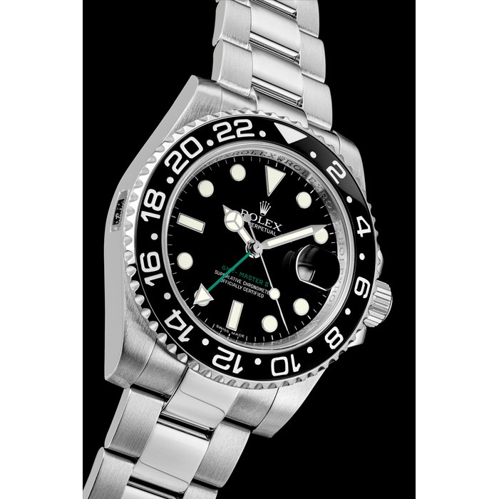 ROLEX. A STAINLESS STEEL AUTOMATIC DUAL TIME WRISTWATCH WITH SWEEP CENTRE SECONDS, DATE AND BRACELET GMT-MASTER II MODEL, REF. 116710LN, CIRCA 2007