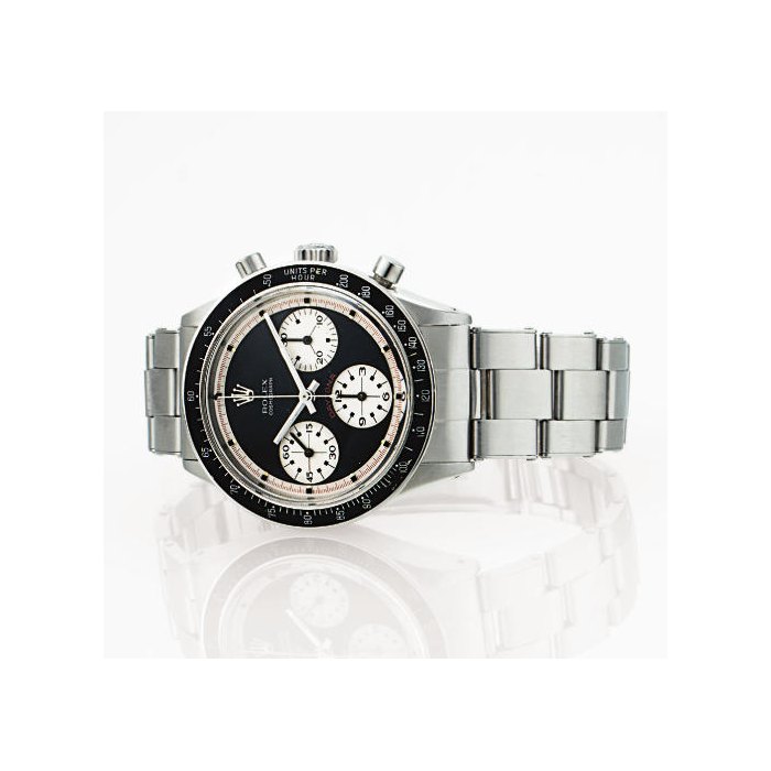 ROLEX. A RARE STAINLESS STEEL CHRONOGRAPH WRISTWATCH WITH BRACELET SIGNED ROLEX, COSMOGRAPH, "PAUL NEWMAN DAYTONA", CASE NO. 1766205, REF. 6241, CIRCA 1968