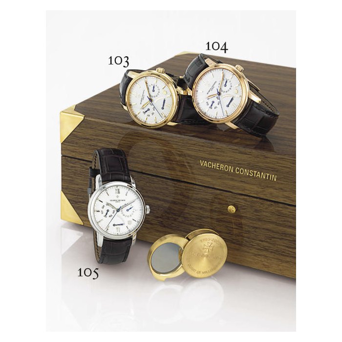 VACHERON CONSTANTIN. A FINE LIMITED EDITION 18K GOLD AUTOMATIC WRISTWATCH WITH DAY, DATE, POWER RESERVE AND CENTER SECONDS SIGNED VACHERON CONSTATIN, GENEVE, "JUBILEE 1755", N0. 190, MOVEMENT N0. 971672, CASE. NO. 800213, REF. 85250, MANUFACTURED IN 2005