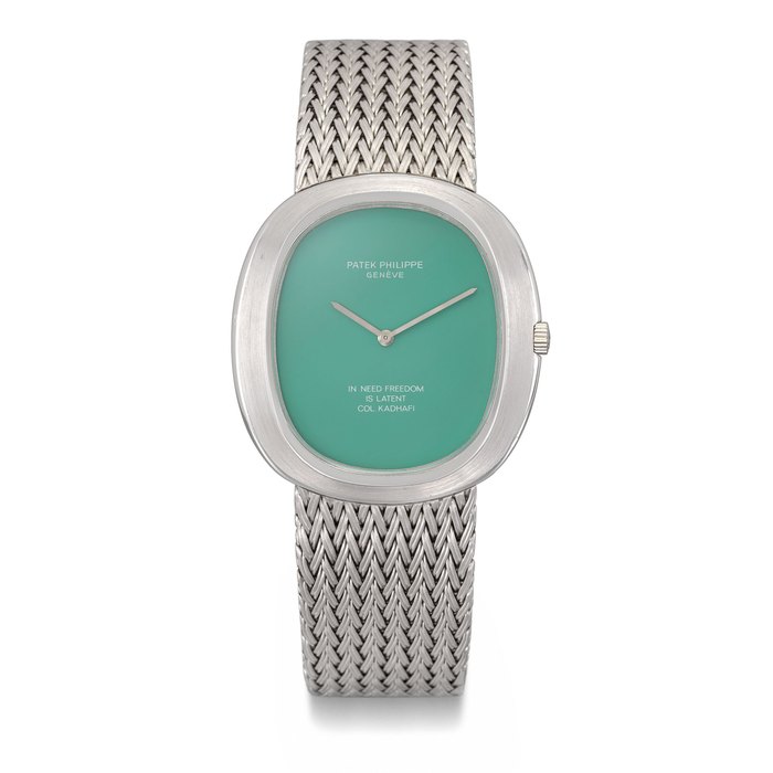 PATEK PHILIPPE, WHITE GOLD ELLIPSE AUTOMATIC WRISTWATCH WITH PALE GREEN DIAL MADE FOR COLONEL MUAMMAR GADDAFI, REF. 3589/1 MOVEMENT NO. 1’288’168, CASE NO. 530’100