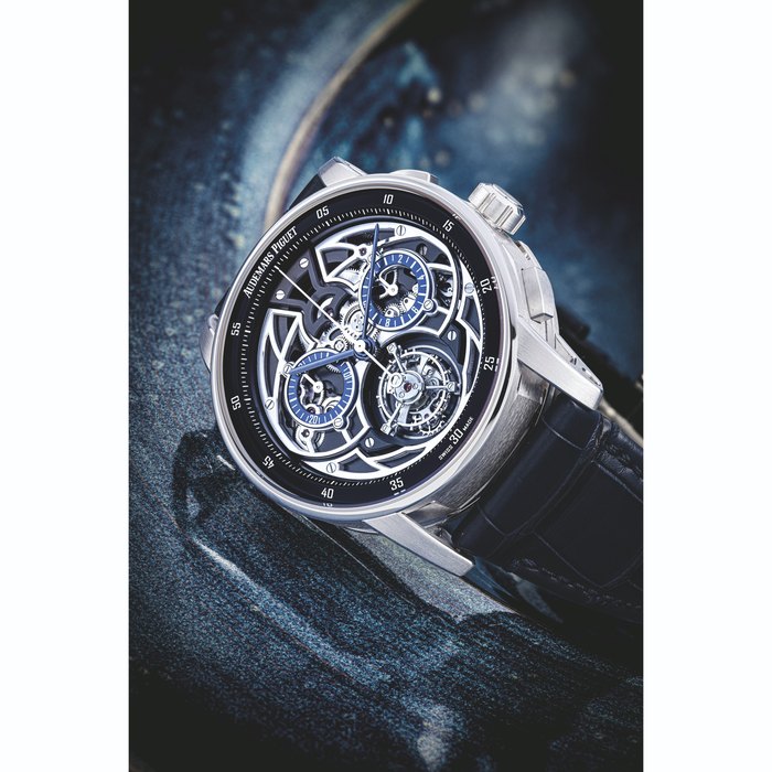 AUDEMARS PIGUET. A RARE 18K WHITE GOLD LIMITED EDITION AUTOMATIC SEMI-SKELETONISED TOURBILLON AND CHRONOGRAPH WRISTWATCH CODE 11.59 MODEL, REF. 26399BC, CIRCA 2020
