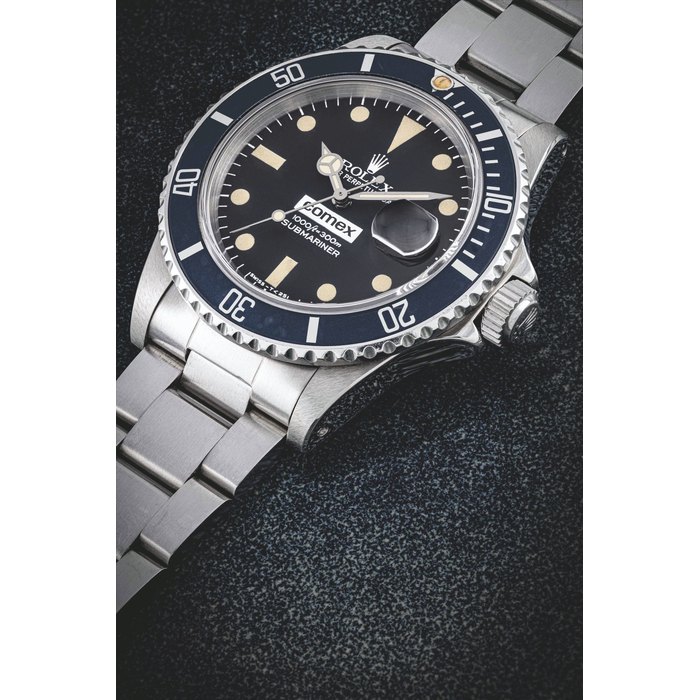 ROLEX. A VERY RARE STAINLESS STEEL AUTOMATIC WRISTWATCH WITH SWEEP CENTRE SECONDS, DATE AND BRACELET SUBMARINER “COMEX” MODEL, REF. 16800, CIRCA 1982