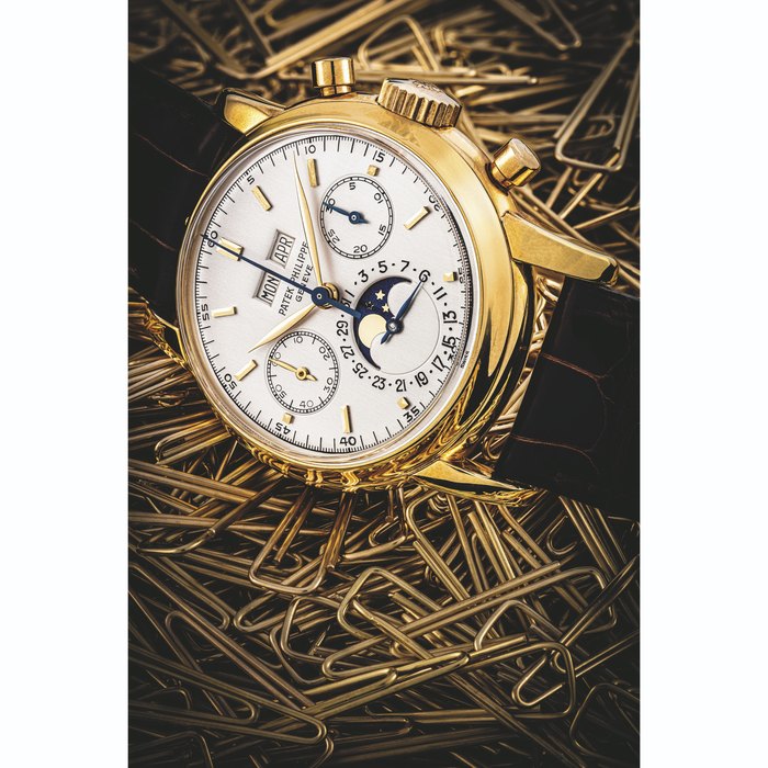 PATEK PHILIPPE. A RARE 18K GOLD PERPETUAL CALENDAR CHRONOGRAPH WRISTWATCH WITH MOON PHASES AND RESTORED SILVERED DIAL REF. 2499 THIRD SERIES, MANUFACTURED IN 1970