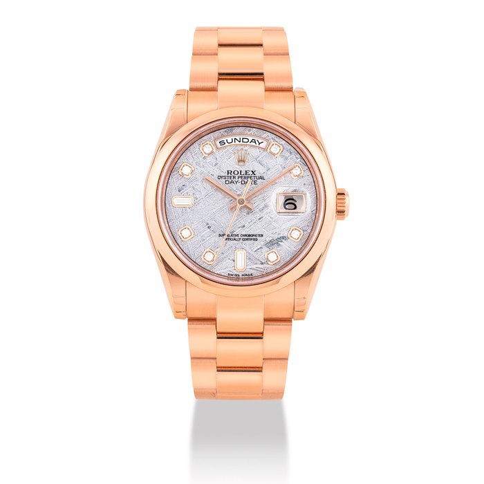 ROLEX, PINK GOLD DAY-DATE WITH METEORITE AND DIAMOND-SET DIAL, REF. 118205