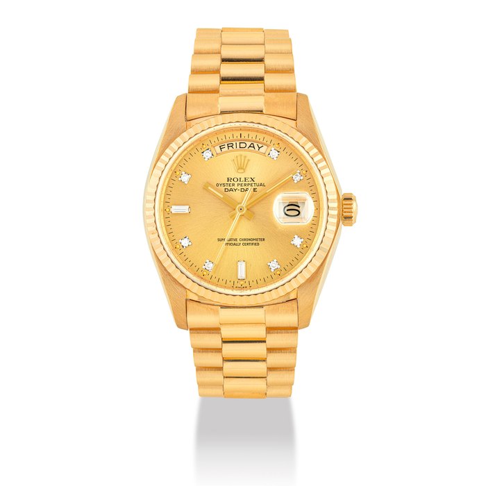 ROLEX, GOLD WITH DIAMOND-SET DAY-DATE, REF. 18038