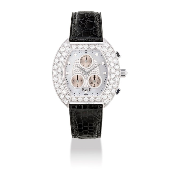 PIAGET, WHITE GOLD AND DIAMOND-SET WITH MOTHER-OF-PEARL CHRONOGRAPH