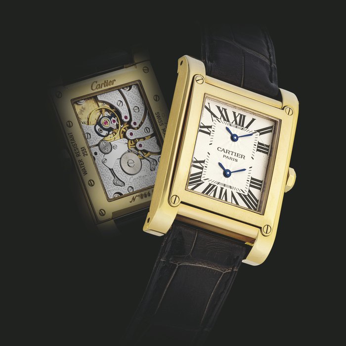 CARTIER. AN 18K GOLD DUAL TIME WRISTWATCH "CPCP" TANK À VIS MODEL, REF. 2551, CIRCA 2005