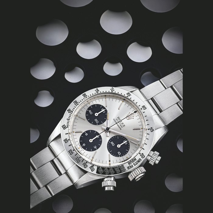 ROLEX. A STAINLESS STEEL CHRONOGRAPH WRISTWATCH WITH BRACELET DAYTONA MODEL, REF. 6265, CIRCA 1975