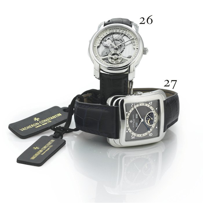 VACHERON CONSTANTIN. A FINE AND RARE LIMITED EDITION PLATINUM SEMI-SKELETONIZED AUTOMATIC WRISTWATCH WITH DAY AND RETROGRADE DATE SIGNED VACHERON CONSTANTIN, GENEVE, "RETROGRADE DATE"", NO. 39/247, MOVEMENT NO. 887520, CASE NO. 768562, REF. 47245, CIRCA 2002
