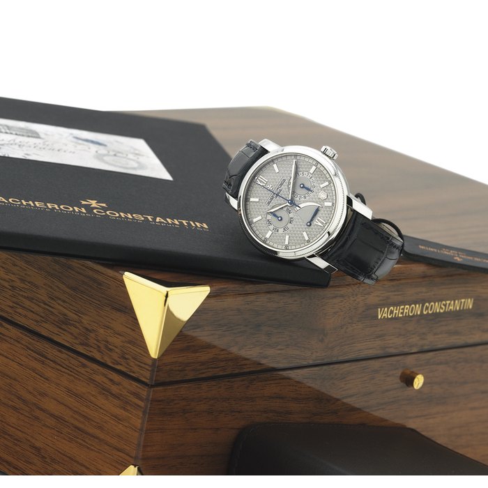 VACHERON CONSTANTIN. A FINE LIMITED EDITION PLATINUM AUTOMATIC WRISTWATCH WITH DAY, DATE, POWER RESERVE AND CENTER SECONDS SIGNED VACHERON CONSTANTIN, GENEVE, "JUBILEE 1755", N0. 30, MOVEMENT N0. 971549, CASE. NO. 801062, REF. 85250, MANUFACTURED IN 2005