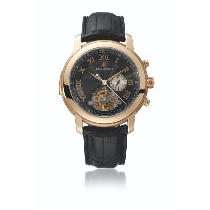 AUDEMARS PIGUET. A VERY RARE AND ATTRACTIVE 18K PINK GOLD MINUTE REPEATING TOURBILLON CHRONOGRAPH WRISTWATCH WITH CERTIFICATE AND BOX SIGNED AUDEMARS PIGUET, JULES AUDEMARS MODEL, REF. 260500R, CIRCA 2008