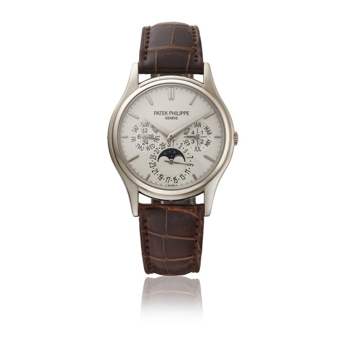 PATEK PHILIPPE. AN 18K WHITE GOLD AUTOMATIC PERPETUAL CALENDAR WRISTWATCH WITH MOON PHASES, 24 HOUR AND LEAP YEAR INDICATION SIGNED PATEK PHILIPPE, GENEVE, REF. 5140, MANUFACTURED IN 2008