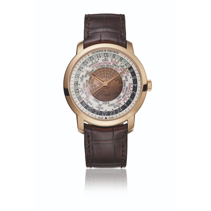 VACHERON CONSTANTIN. AN ATTRACTIVE 18K PINK GOLD AUTOMATIC WORLD TIME WRISTWATCH WITH SWEEP CENTRE SECONDS, CERTIFICATES AND BOX SIGNED VACHERON CONSTANTIN, PATRIMONY TRADITIONELLE WORLD TIME MODEL. REF. 86060, CIRCA 2016