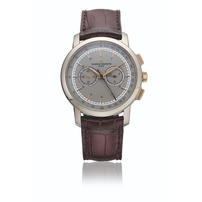 VACHERON CONSTANTIN. A HIGHLY ATTRACTIVE 18K WHITE GOLD AND PINK GOLD CHRONOGRAPH WRISTWATCH WITH GUARANTEE AND BOX SIGNED VACHERON CONSTANTIN, GENEVE, MALTE MODEL, REF. 47192, MANUFACTURED IN 2013