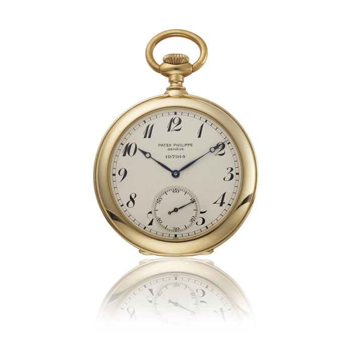 PATEK PHILIPPE . AN EXTREMELY FINE AND IMPORTANT, VERY LARGE AND UNIQUE 18K GOLD OPENFACE HIGH-PRECISION KEYLESS LEVER WATCH WITH ONE-MINUTE TOURBILLON REGULATOR BY HECTOR GOLAY, MADE FOR OBSERVATORY COMPETITION, REGULATED BY FRANÇ OIS MODOUX, WITH CERTIFICATES OF ORIGIN AND ORIGINAL BOX Signed Patek Philippe, Genève, ref. 944/1, movement no. 197'914, case no. 2'815'972, the movement constructed between 1924 and 1930, completed and cased circa 1984
