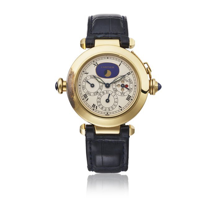 Cartier CARTIER. AN 18K GOLD MINUTE REPEATING PERPETUAL CALENDAR AUTOMATIC WRISTWATCH WITH MOON PHASES AND LEAP YEAR INDICATION SIGNED CARTIER, PASHA MODEL, CIRCA 1990